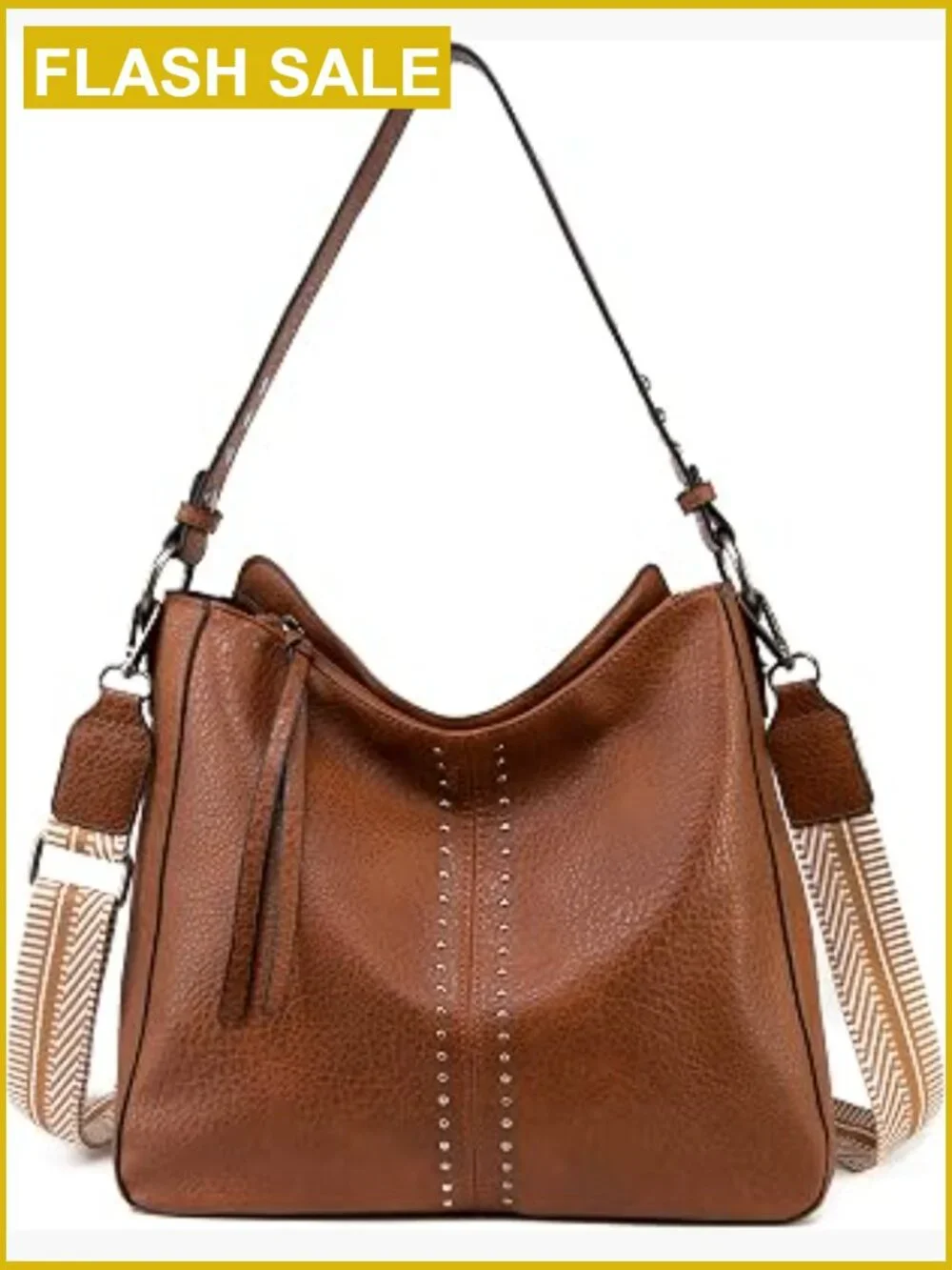 Vegan Leather Hobo Bag with Guitar Strap - Large Capacity Top Handle Satchel